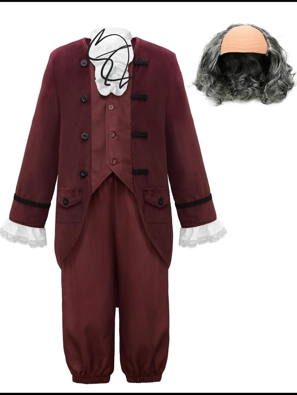 Boys Ben Franklin Costume Kids with Wig